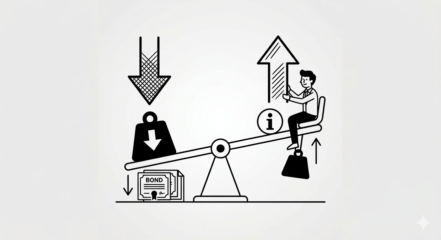 채권 가격과 금리 역관계 - 시소 구도 라인아트 일러스트