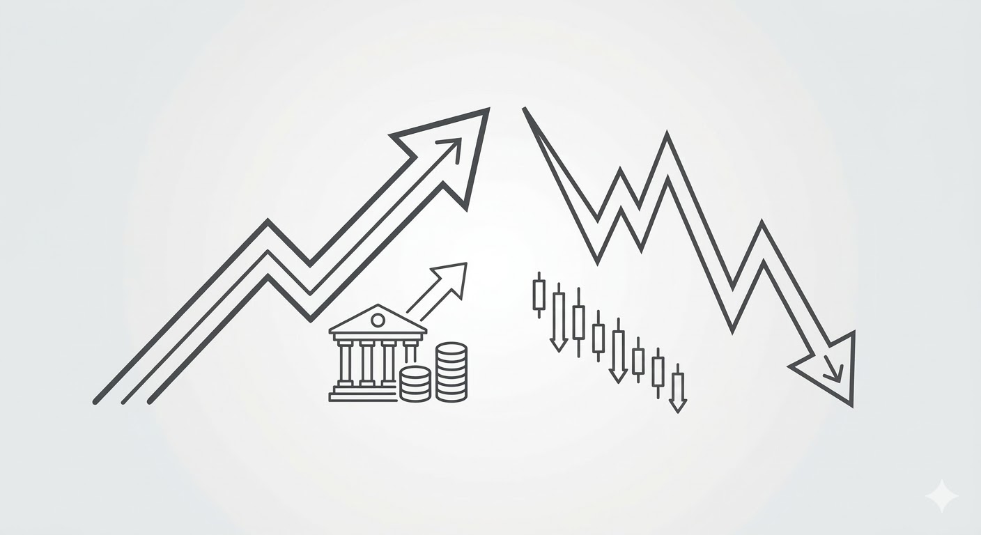 금리 상승과 성장주 주가 하락 관계 라인아트 일러스트